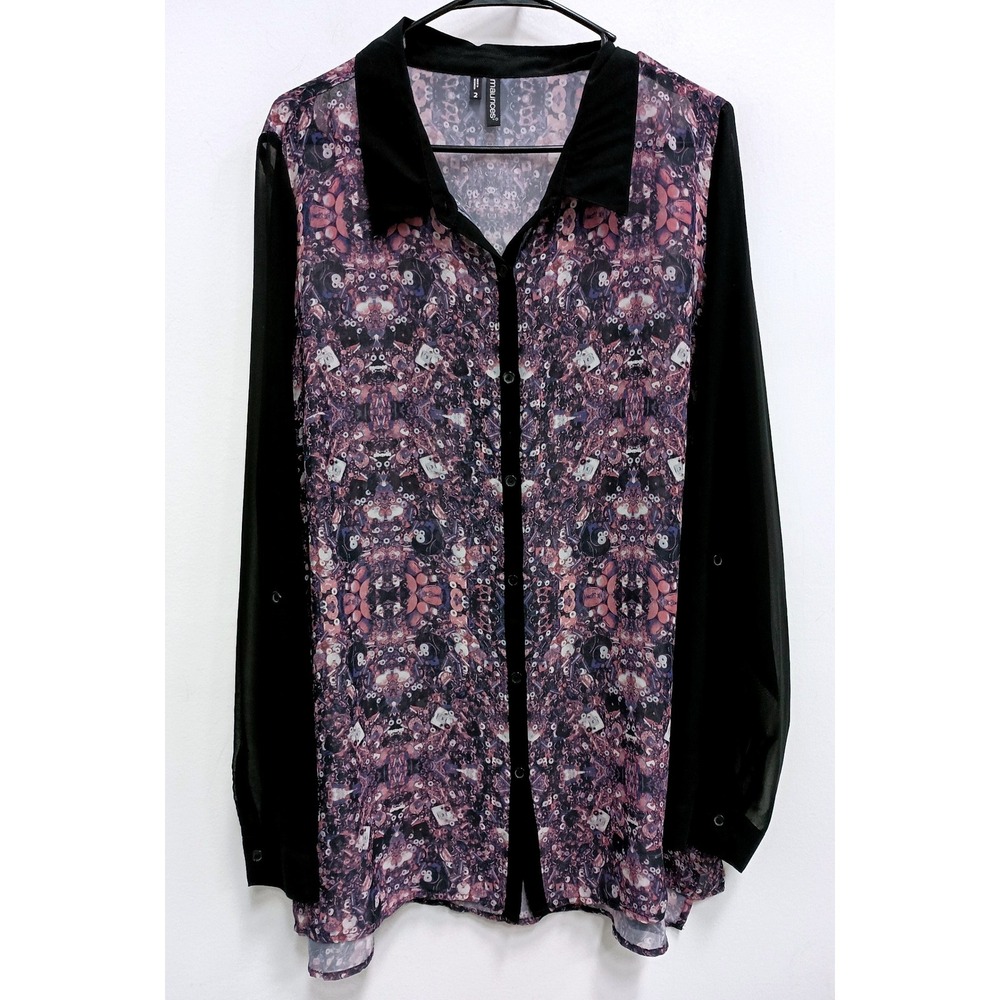 Maurices Button Up Blouse Womens 2X Purple Sheer Abstract Y2K Whimsigoth